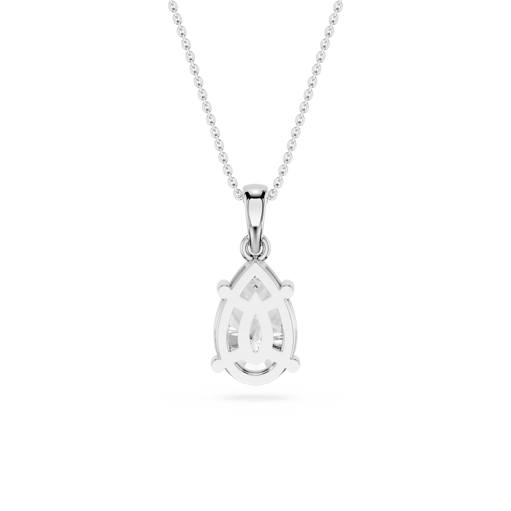 Back View Of White Gold 2 Ct Pear Shape Lab Grown Diamond Pendant in 4 Prong Setting