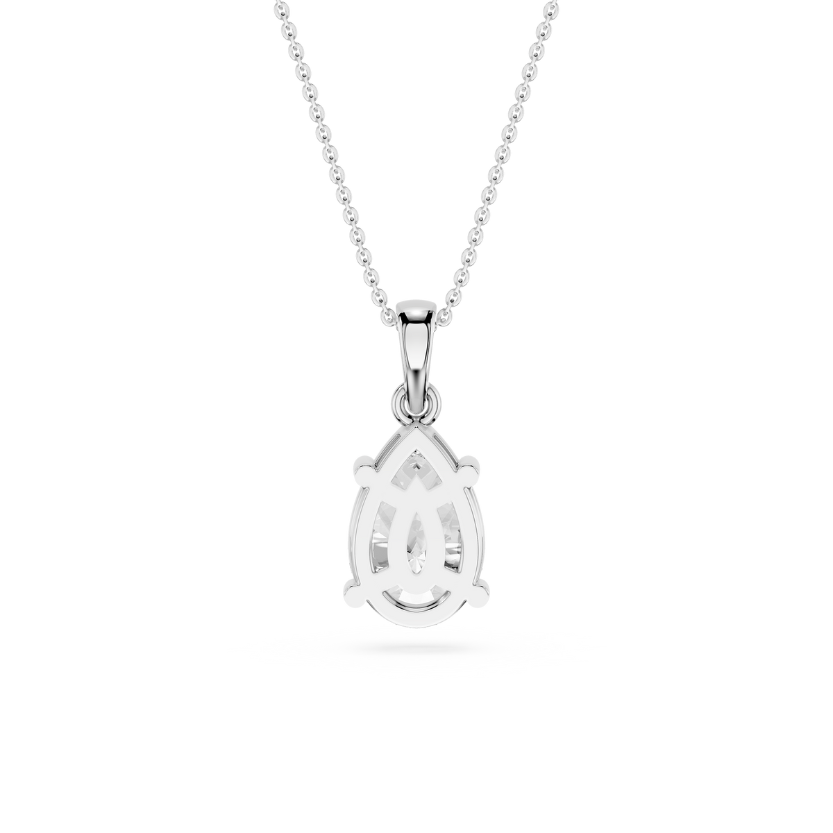 Back View Of White Gold 2 Ct Pear Shape Lab Grown Diamond Pendant in 4 Prong Setting
