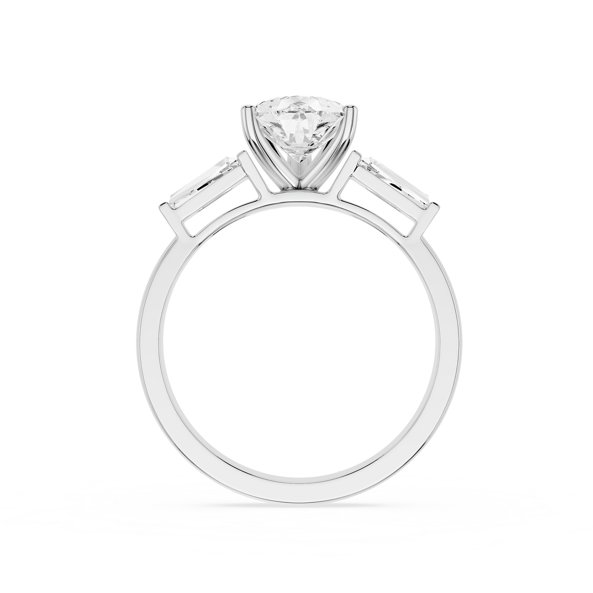 White Gold 3 CT Pear Cut Lab Grown Diamond Three Stone Engagement Ring