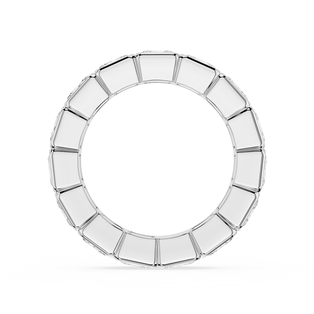 Silver ring with small diamonds on a white background