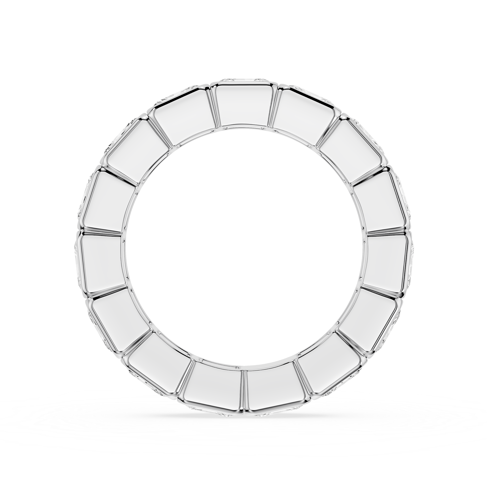 Silver ring with small diamonds on a white background