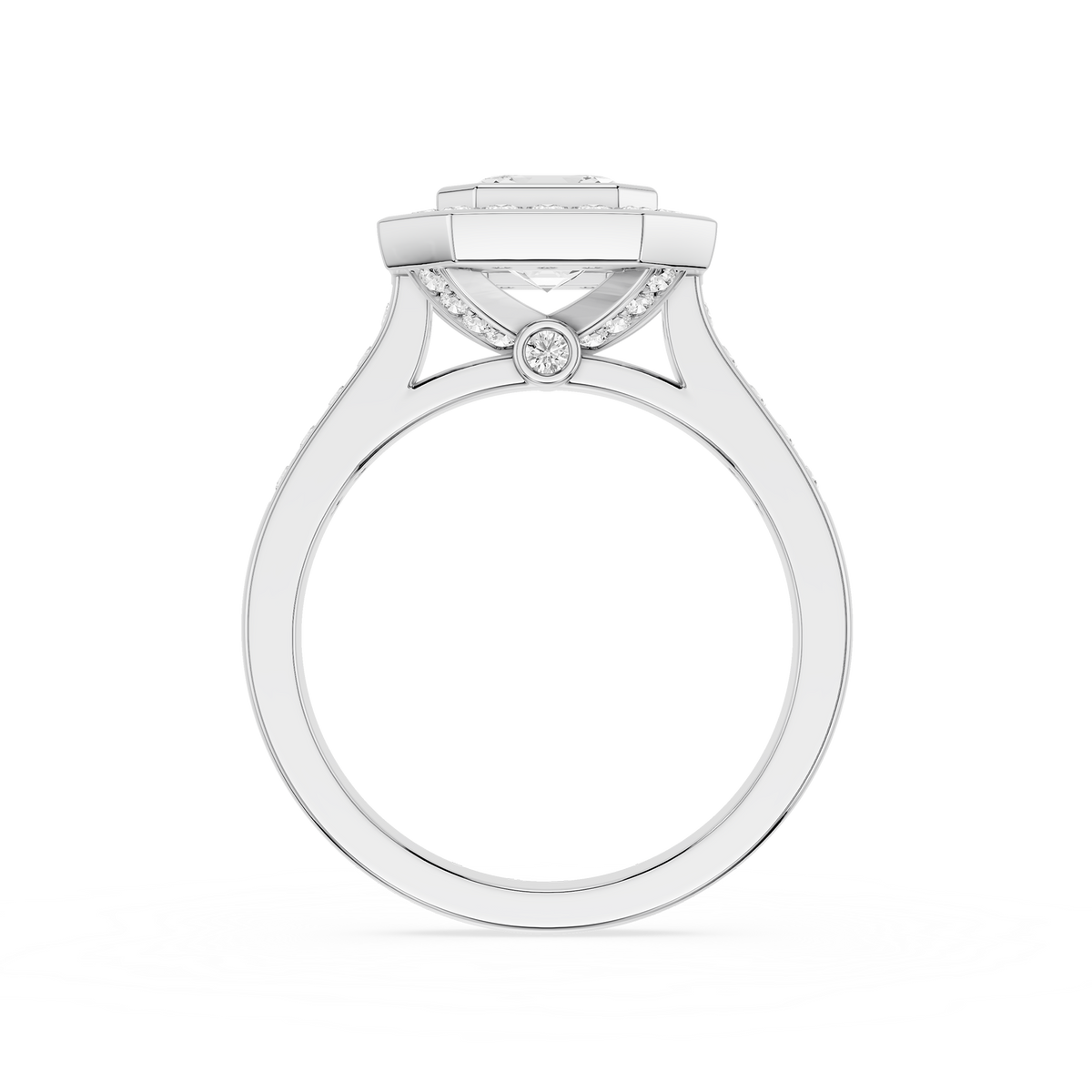 White Gold Art Deco Emerald Cut Lab Diamond Double Halo Engagement Ring