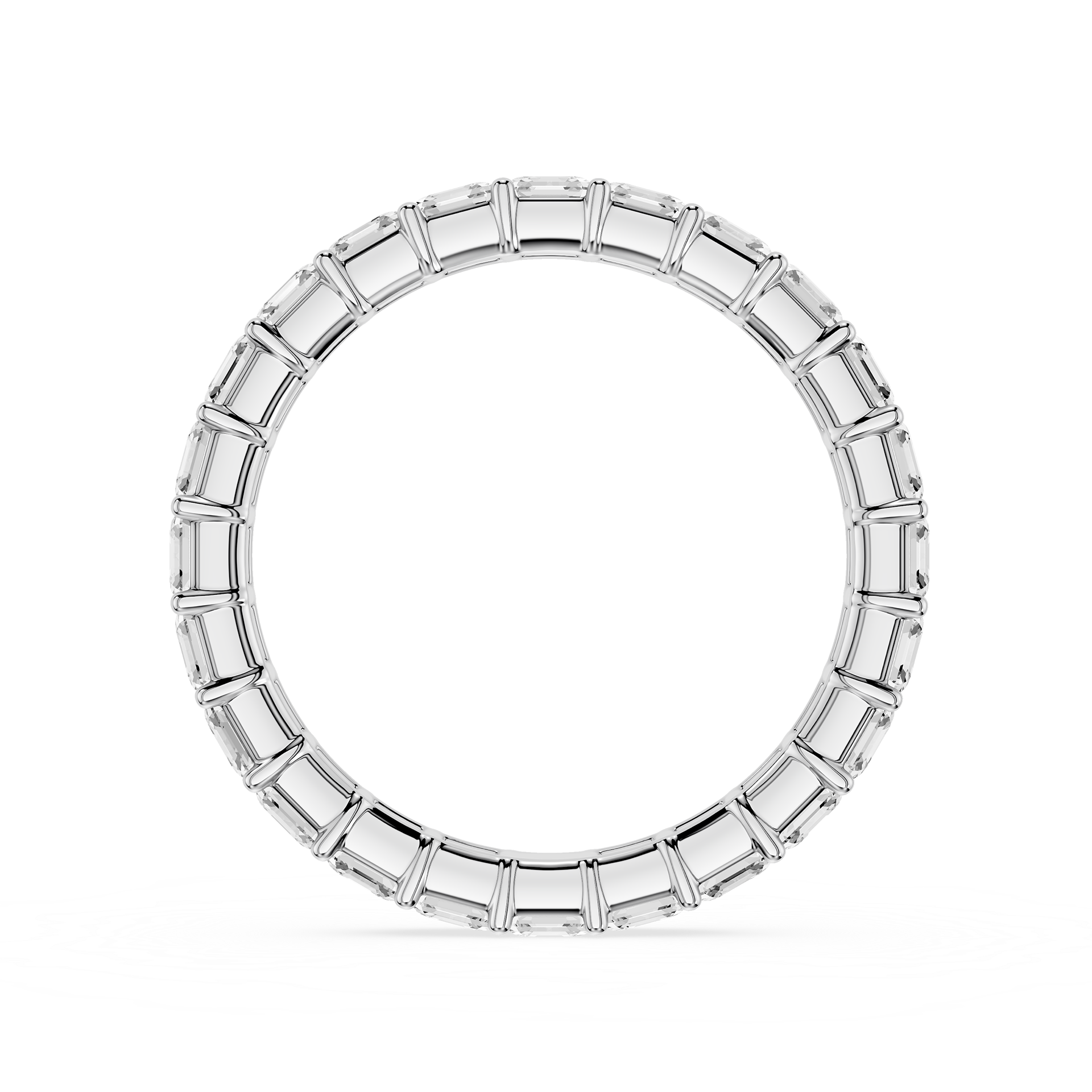 Silver ring with engraved design on a white background