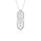 Silver necklace with a geometric pendant on a white background