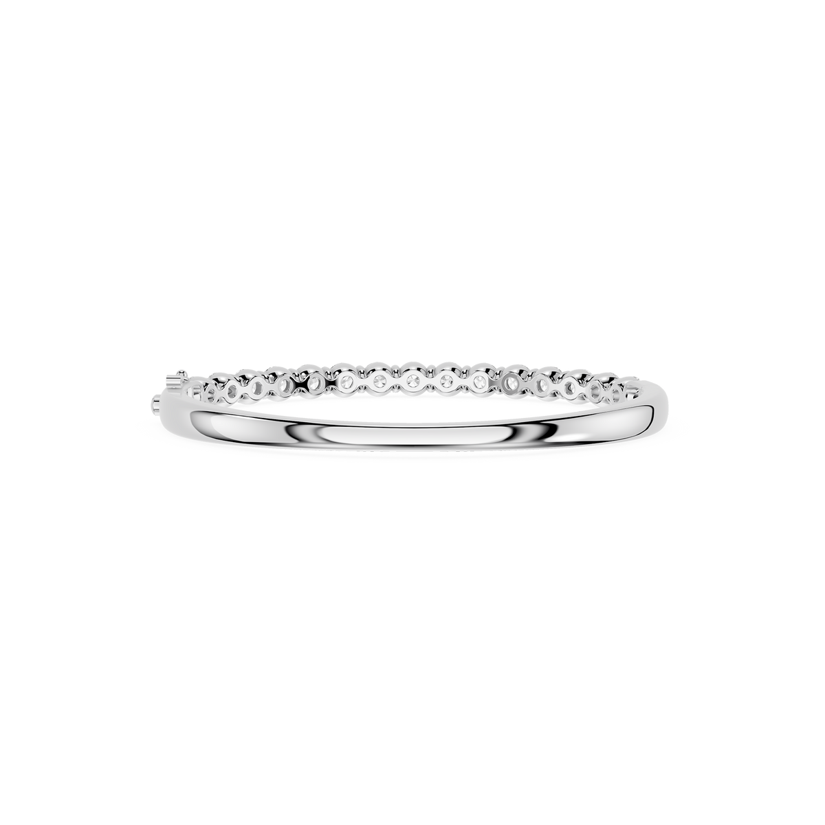 Silver ring with small diamonds on a white background
