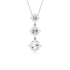 Silver necklace with three circular pendant drops on a white background