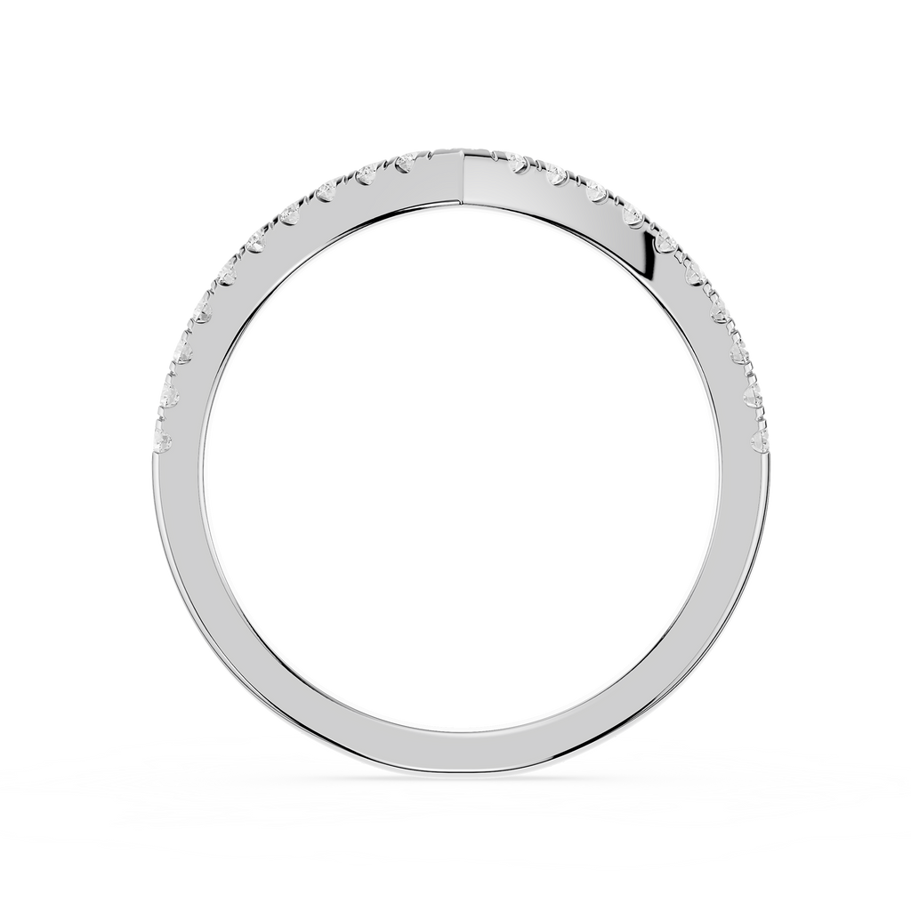 Silver ring with engraved design on a white background