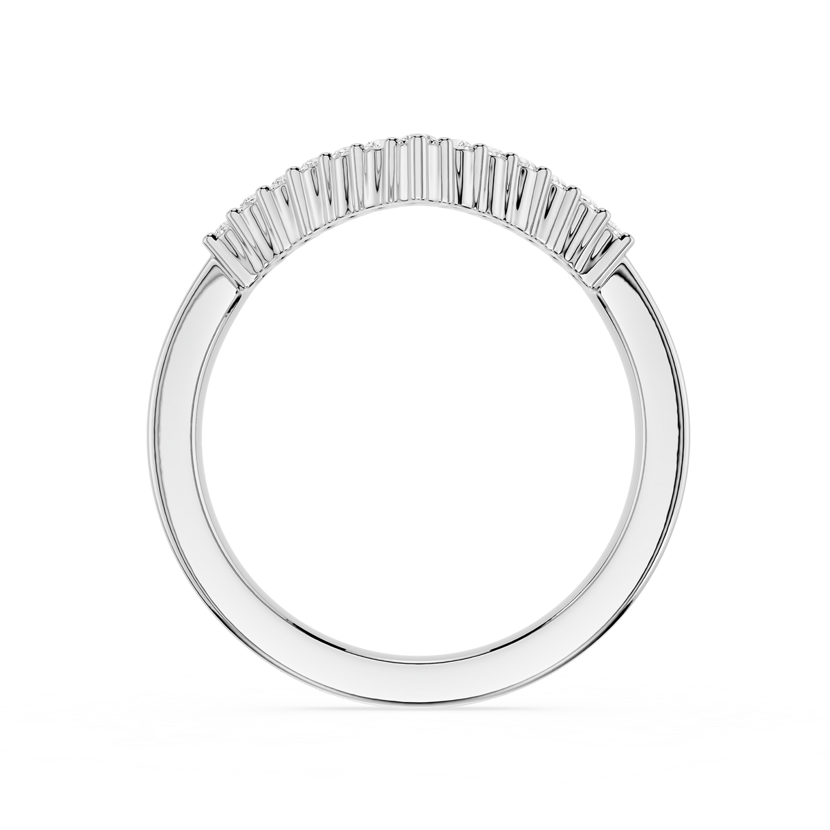 Back View Of White Gold Chevron Round Cut Lab Grown Diamond Stacking Wedding Band