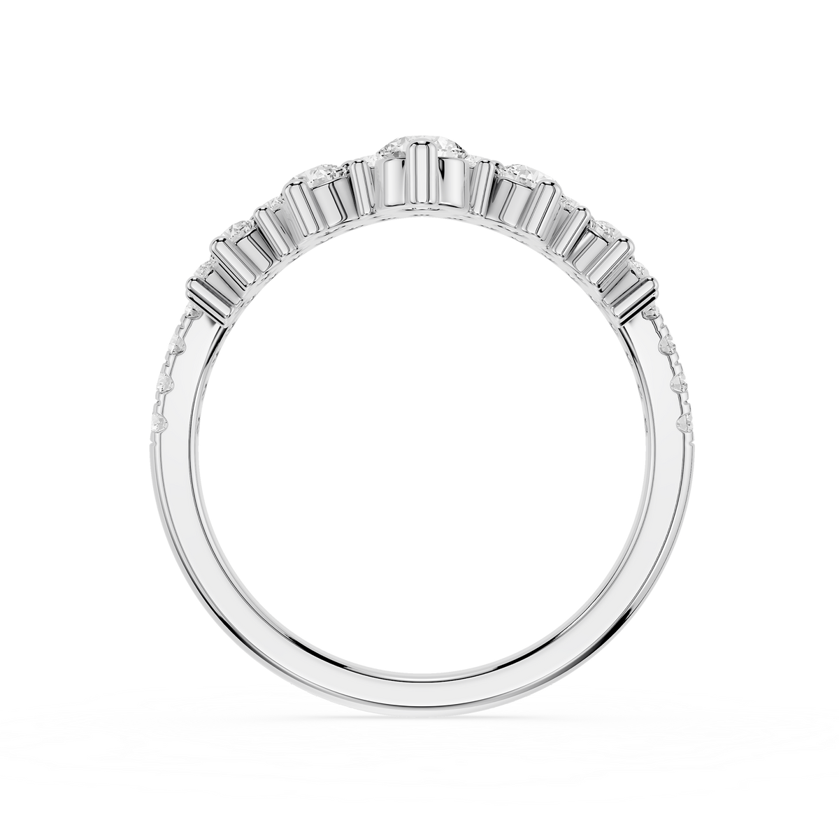 White Gold Double Row Graduated Round Lab Diamond Nesting Wedding Band