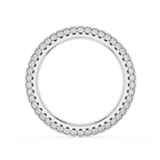 Silver ring with engraved design on a white background