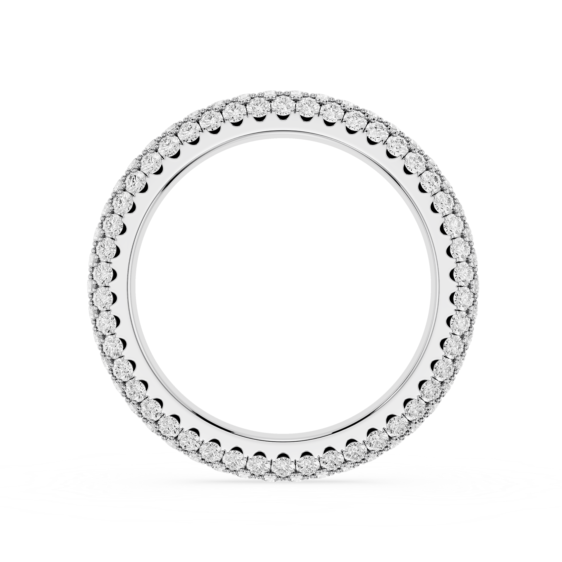 Silver ring with engraved design on a white background