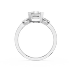 White Gold Emerald Cut Lab Diamond Semi Bezel Trio Engagement Ring With Trapezoide Side Stones