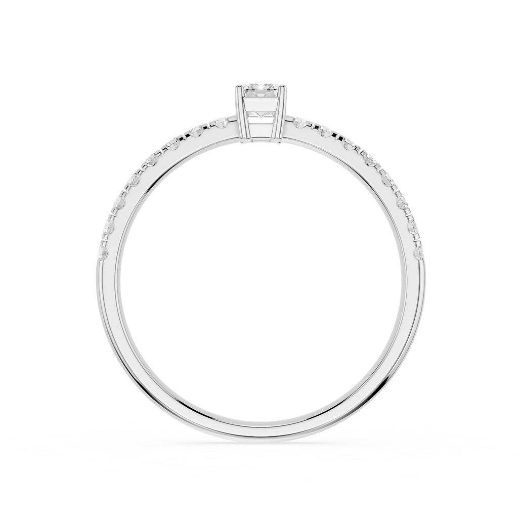 Silver ring with a diamond on a white background