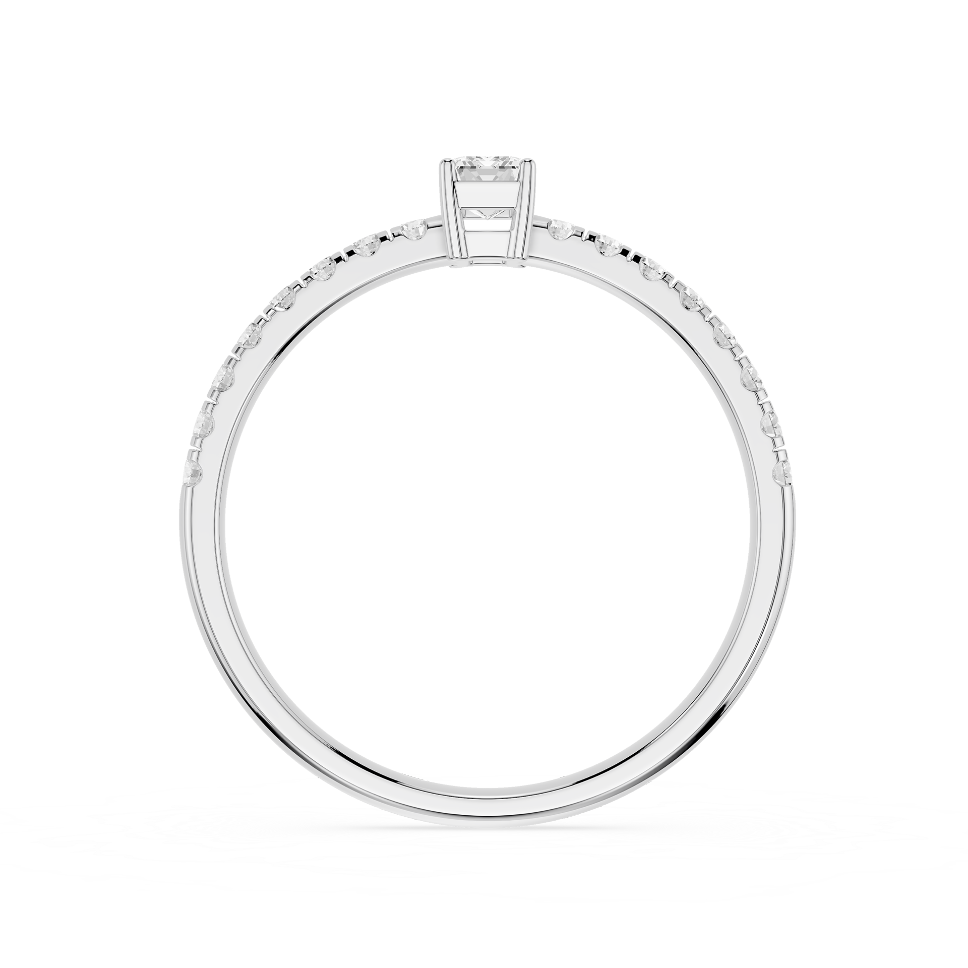 Silver ring with a diamond on a white background