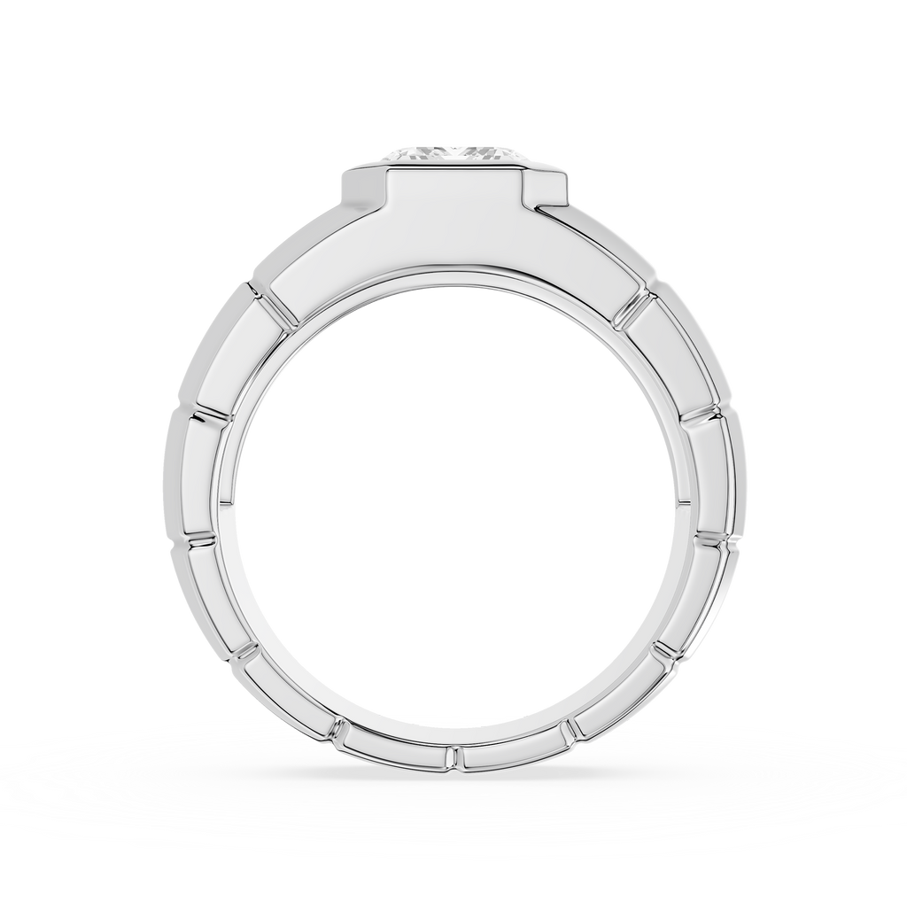 Silver ring with a diamond on a white background