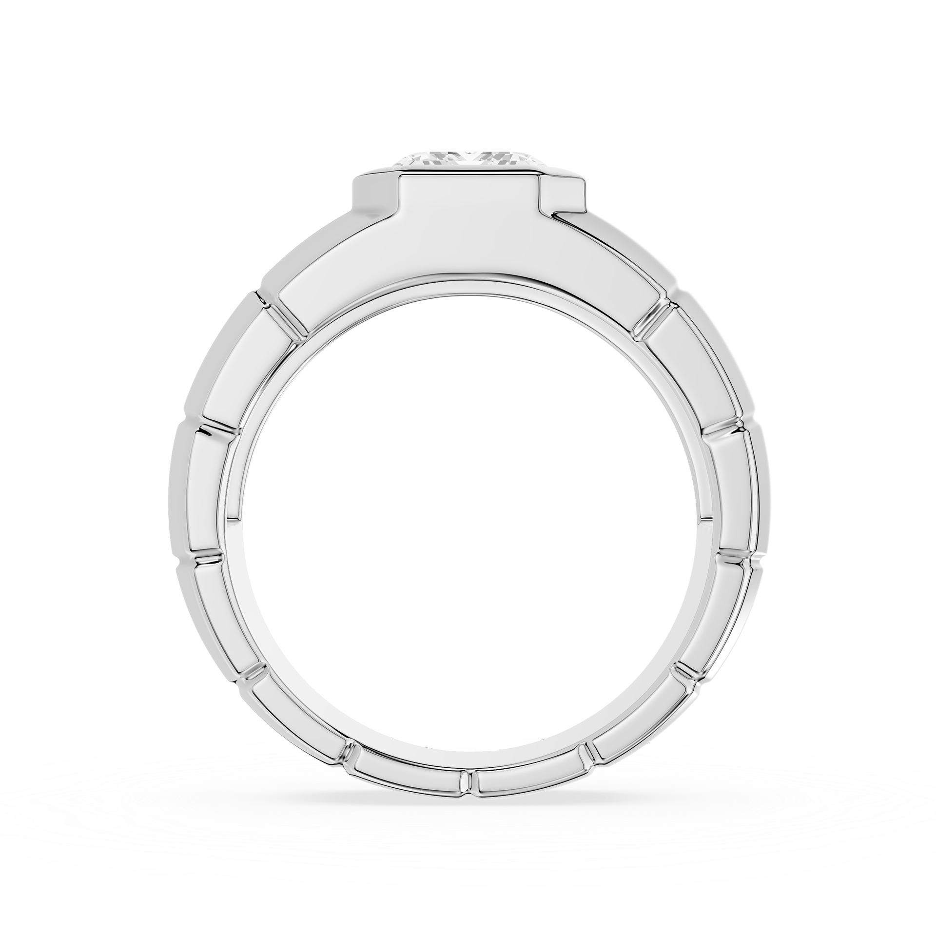 Silver ring with a diamond on a white background
