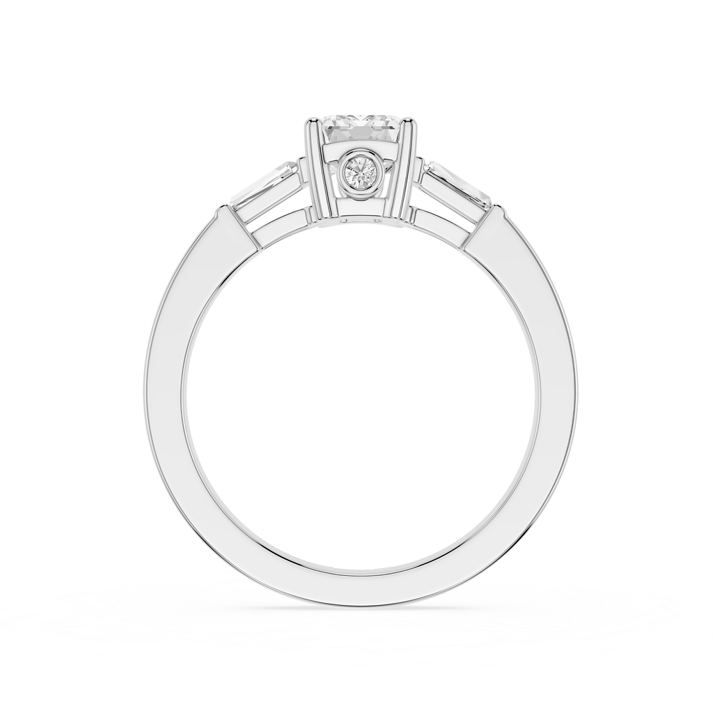 Silver ring with a diamond on a white background