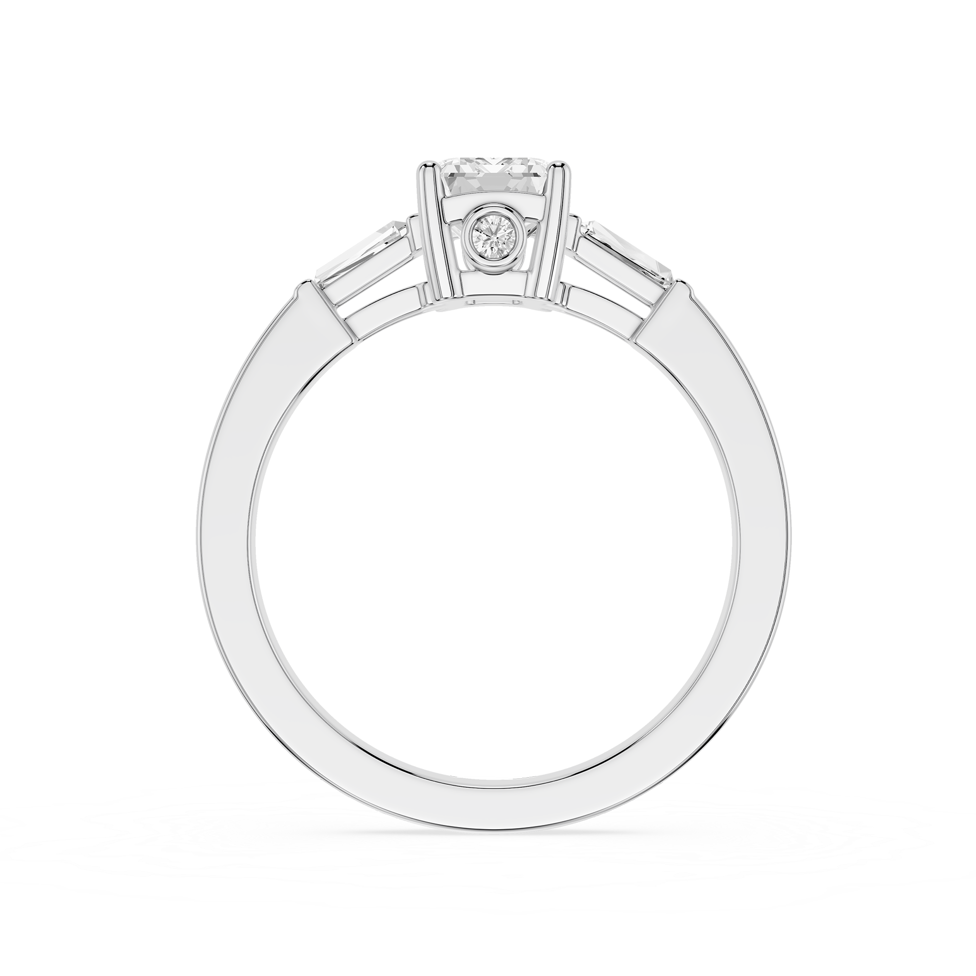 Silver ring with a diamond on a white background