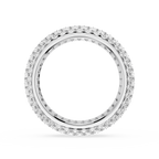 Silver ring with engraved design on a white background