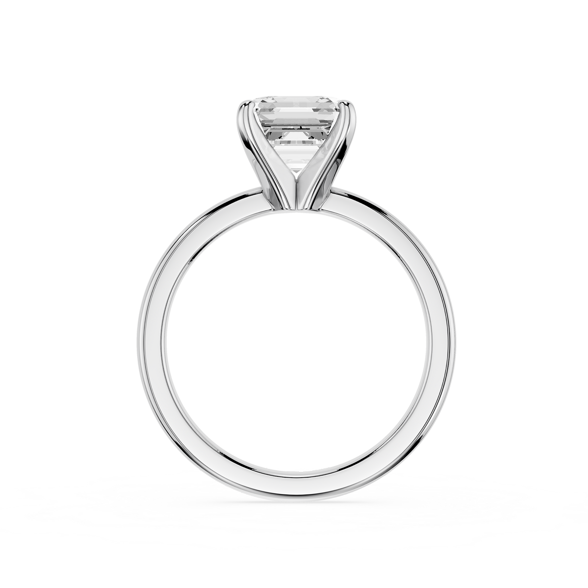 White Back View Of Four Prong Asscher Cut Lab Diamond Cathedral Engagement Ring