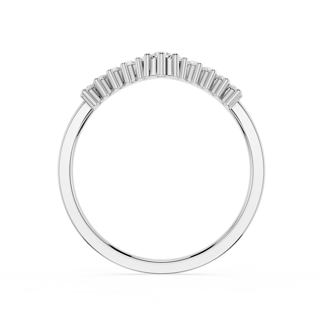 Silver ring with baguette cut diamonds on a white background