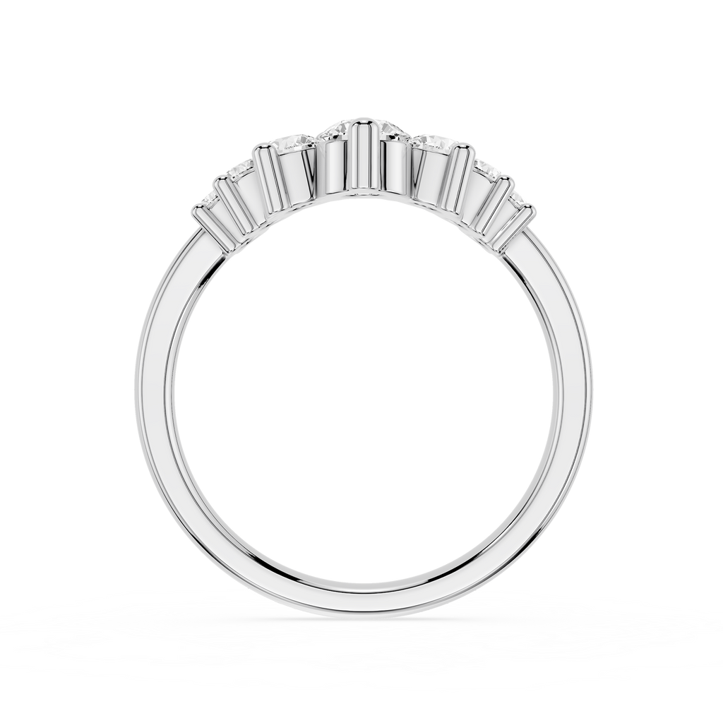 Silver ring with baguette-cut diamonds on a white background