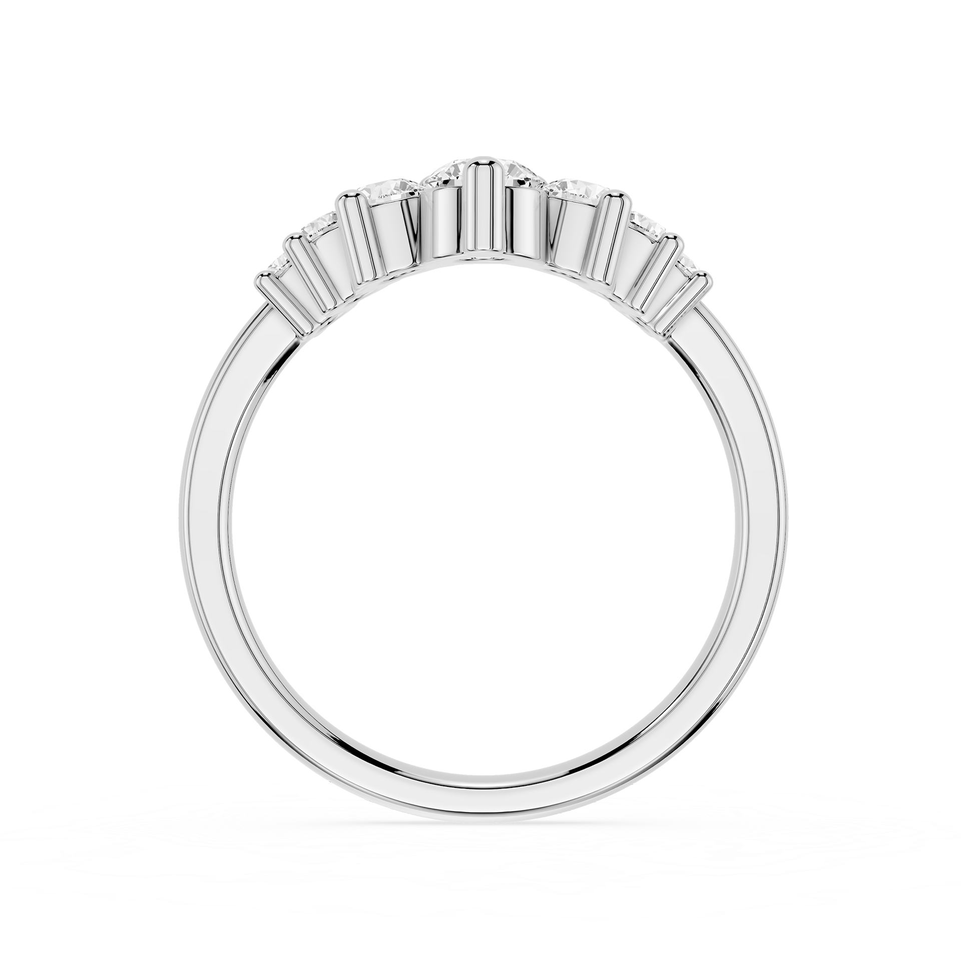 Silver ring with baguette-cut diamonds on a white background