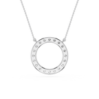 Silver necklace with a round pendant on a white background