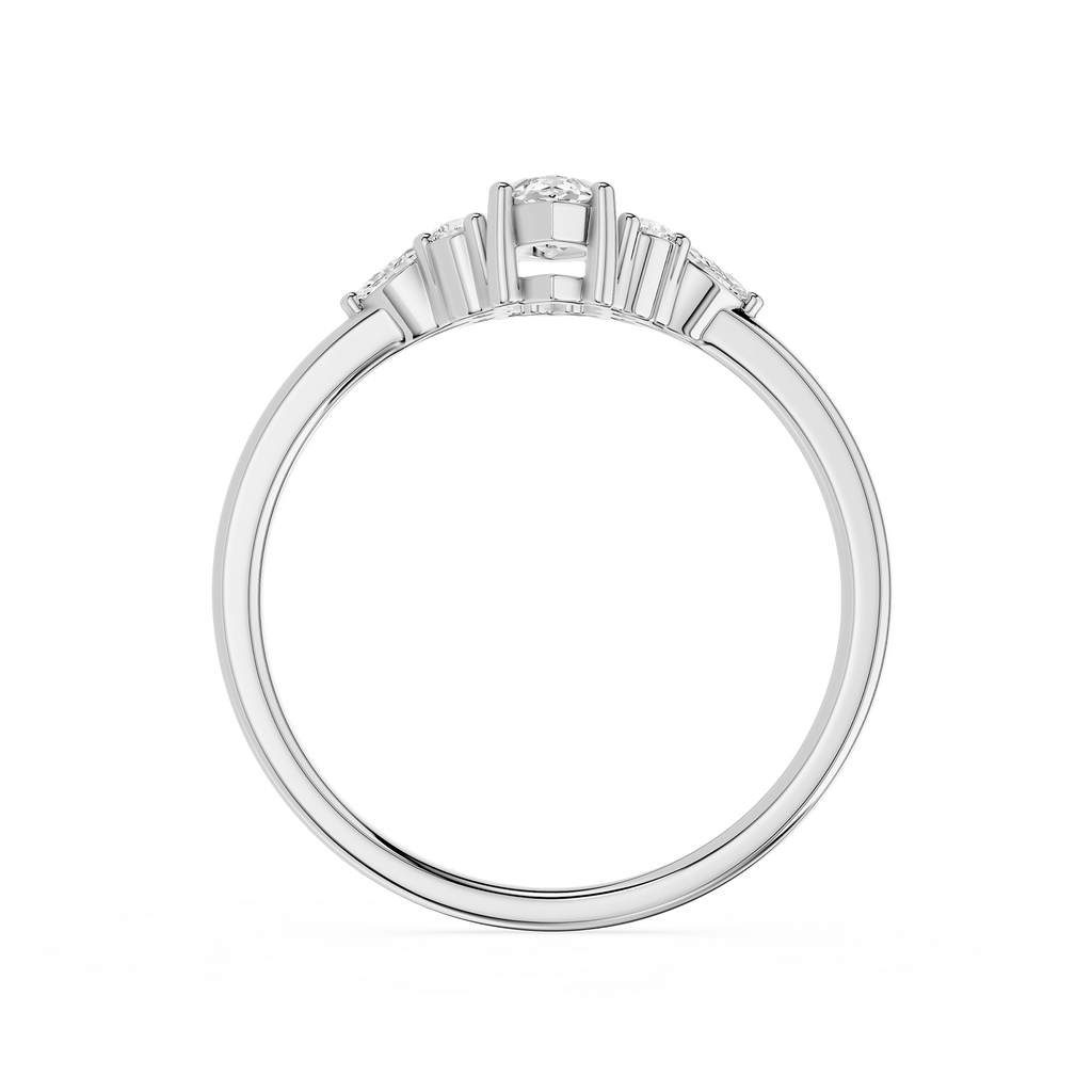 Diamond ring with three clear stones on a white background