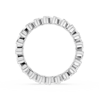 Silver ring with engraved design on a white background