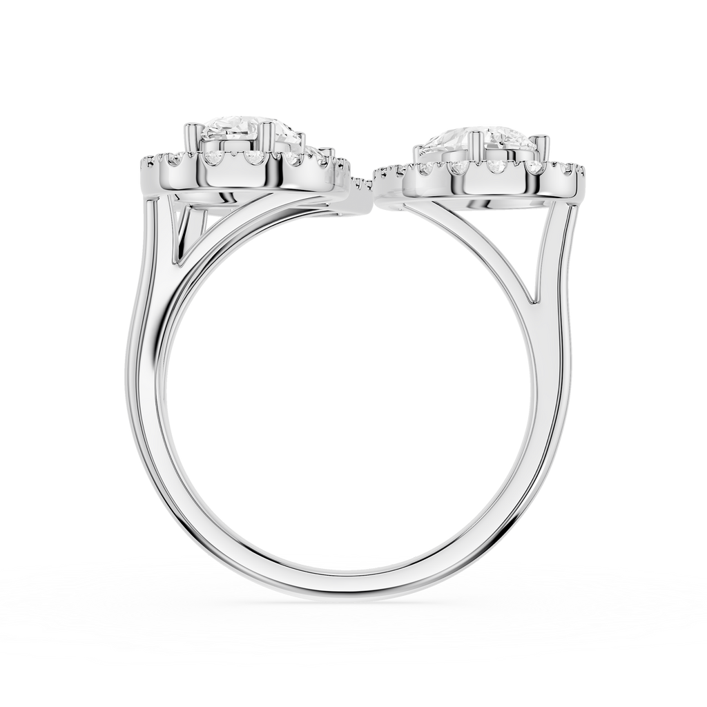 Diamond ring with three stones on a white background
