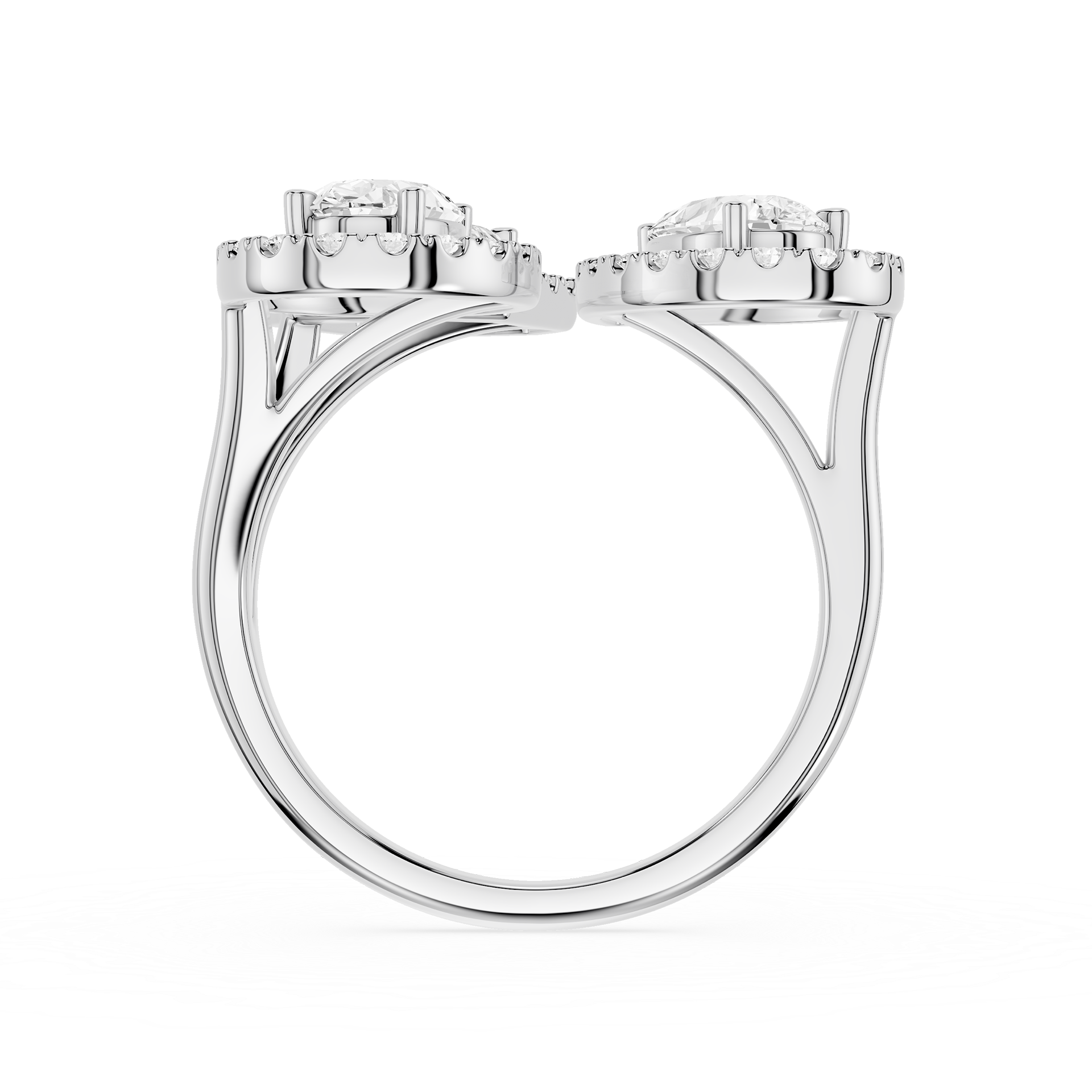 Diamond ring with three stones on a white background