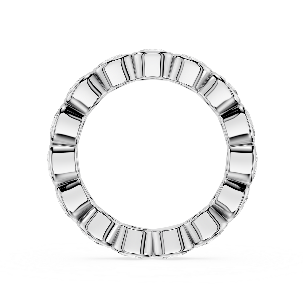 A silver-toned ring with a textured, segmented outer edge, shown against a plain white background.