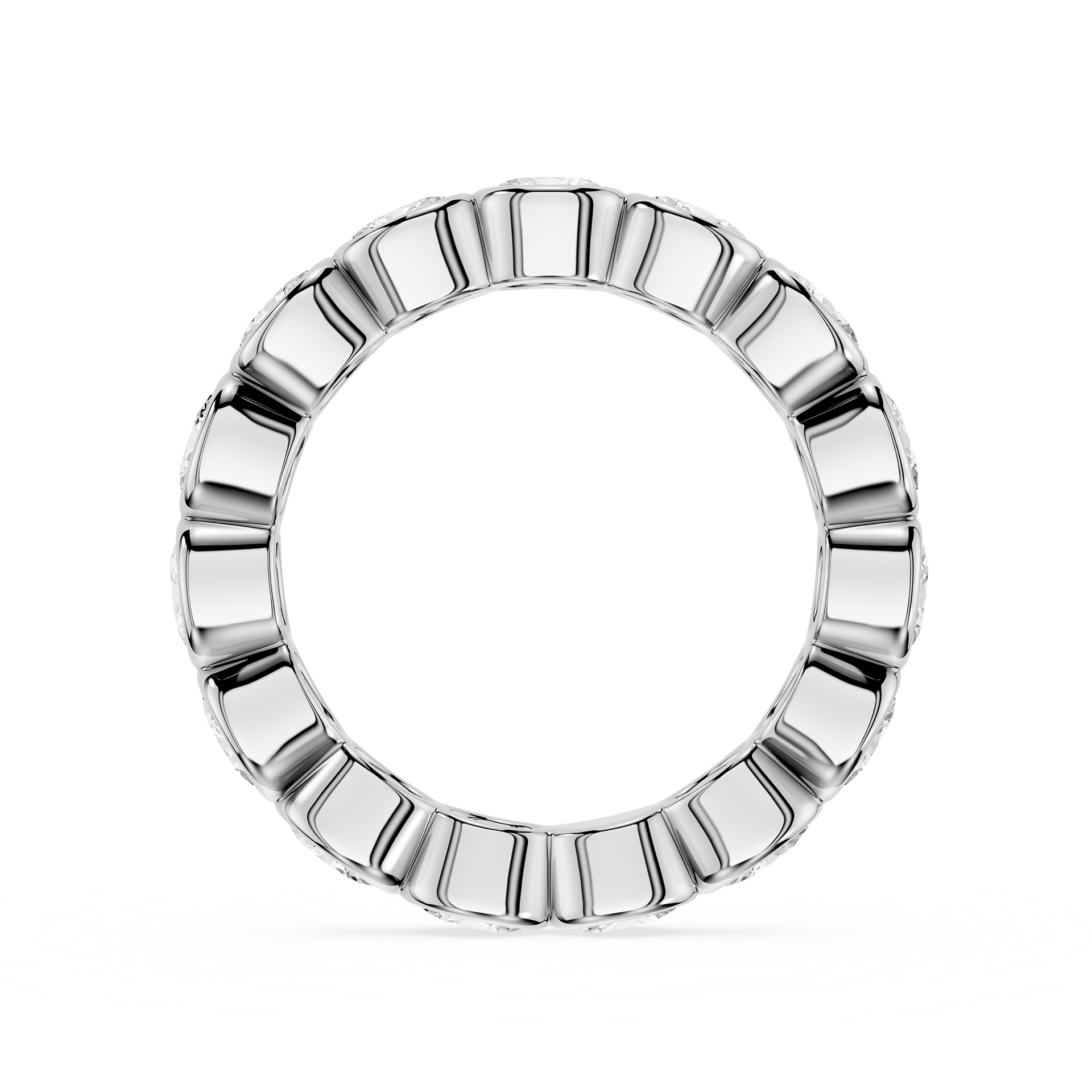 A silver-toned ring with a textured, segmented outer edge, shown against a plain white background.