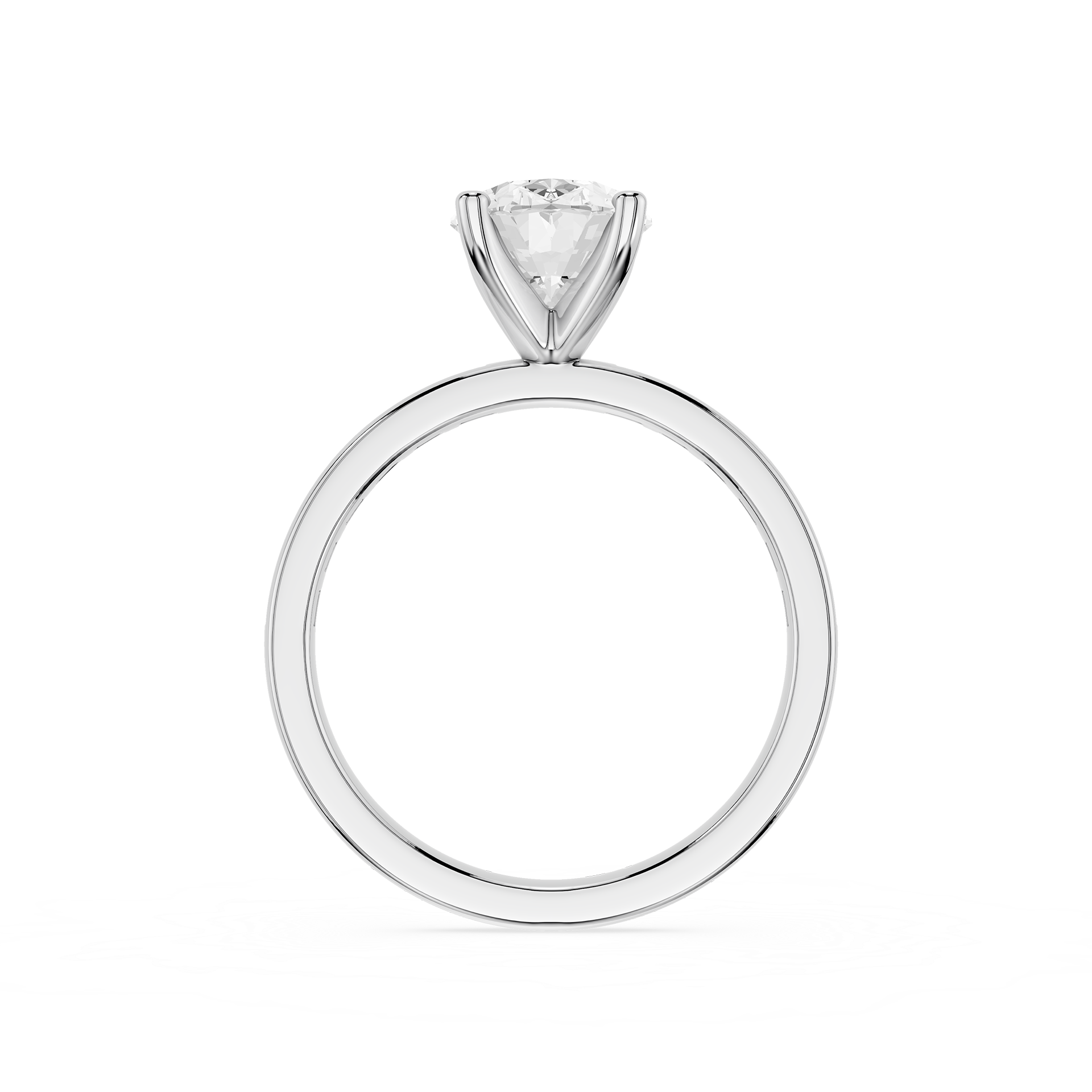 A classic solitaire engagement ring featuring a round brilliant-cut diamond set in a polished four-prong silver band, shown against a solid white background.
