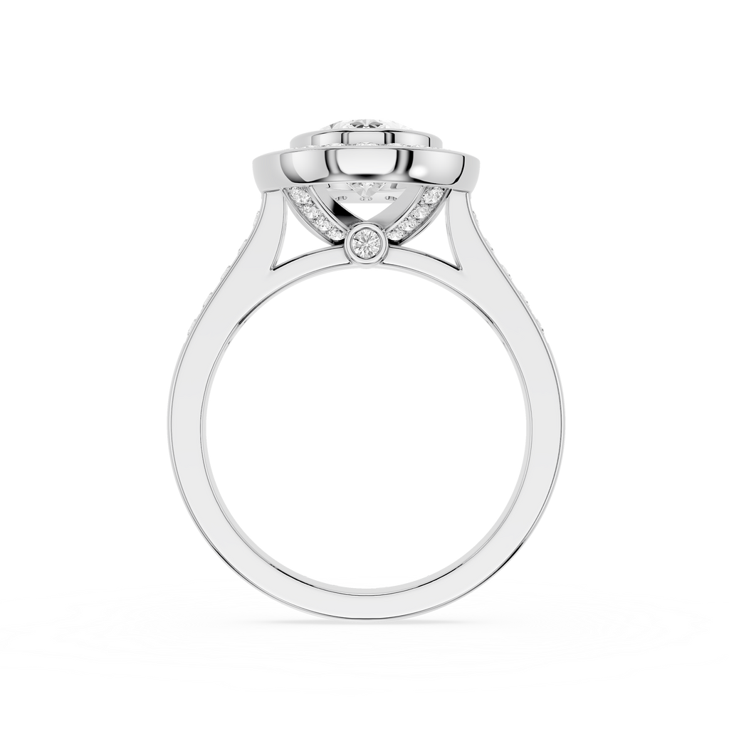 Silver ring with a diamond on a white background