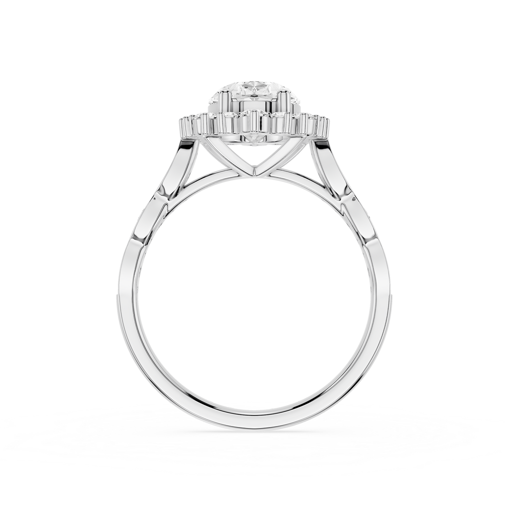 Silver ring with a diamond on a white background