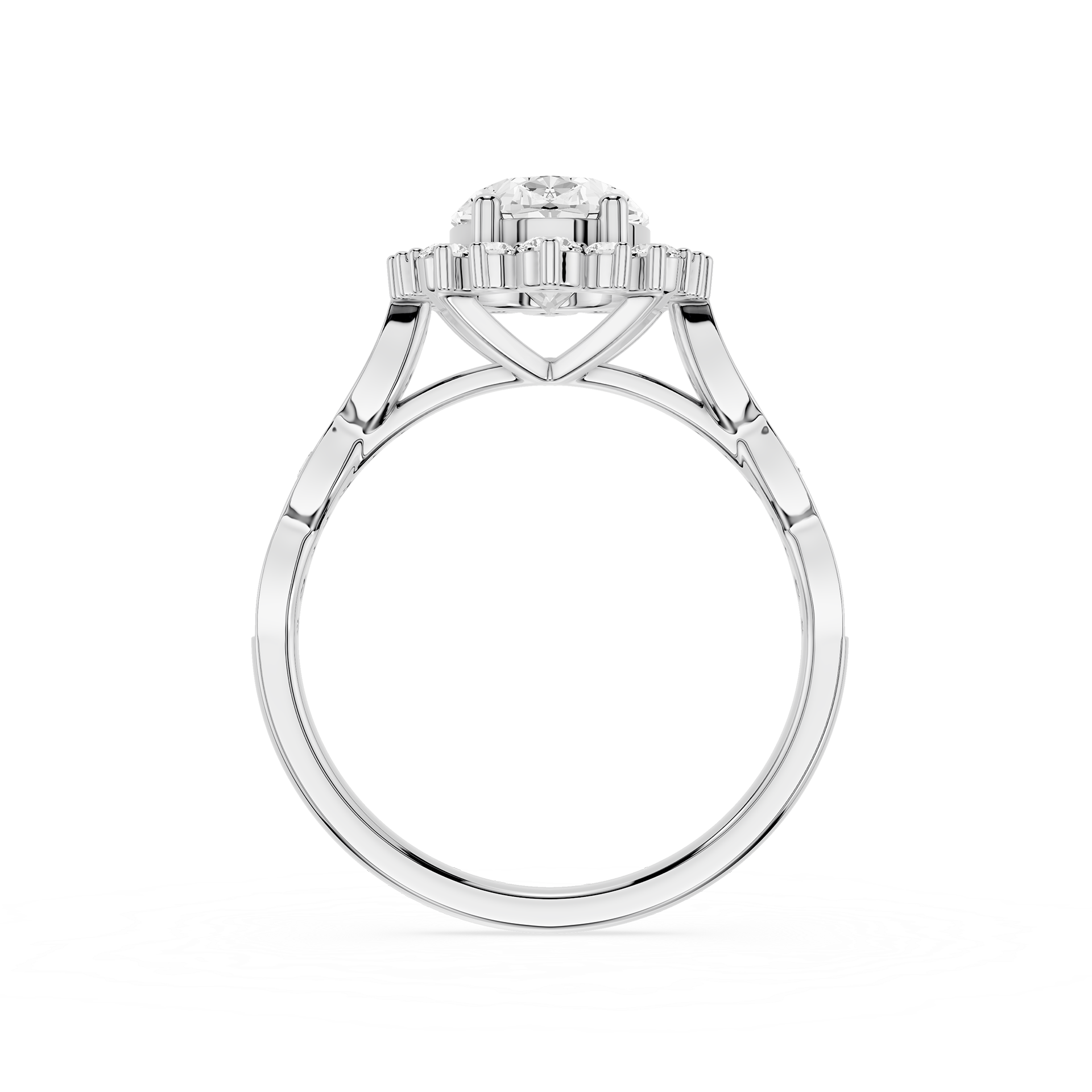 Silver ring with a diamond on a white background