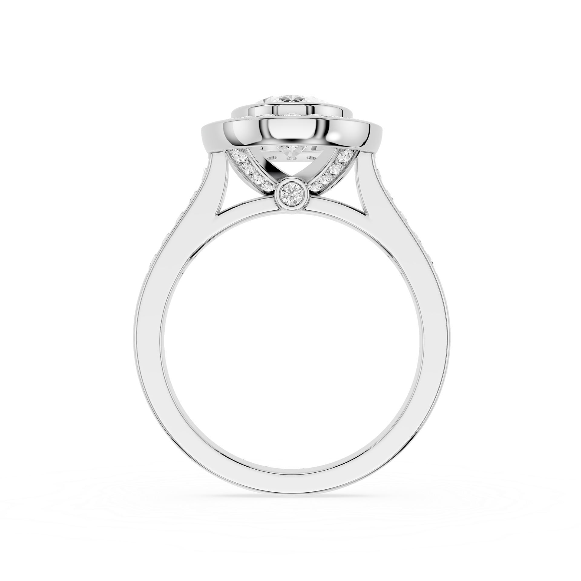Silver ring with a diamond on a white background