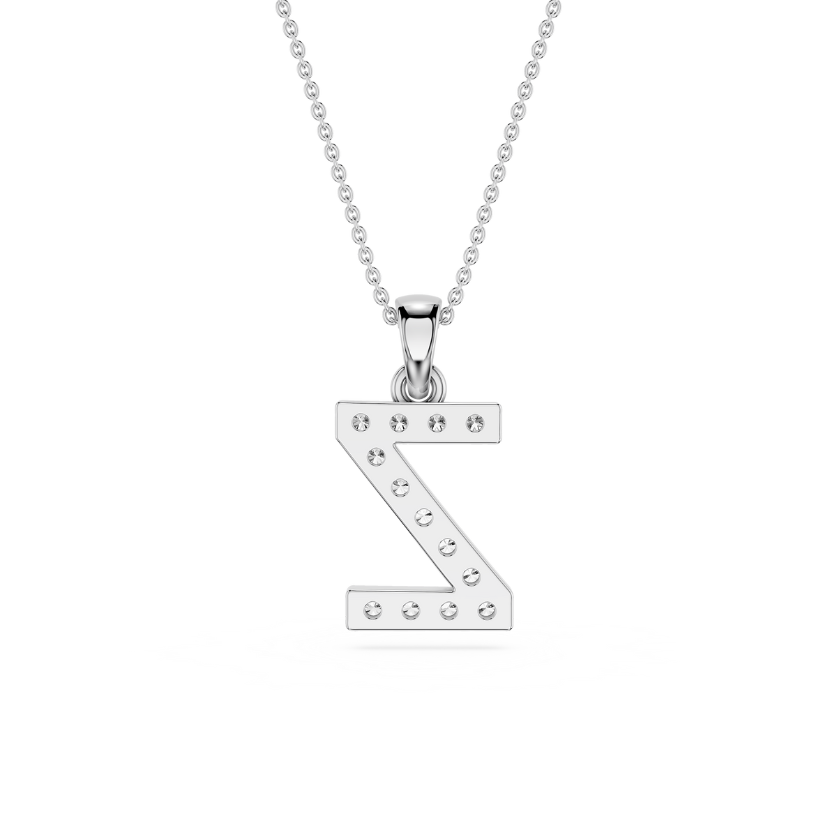 Silver necklace with a 'Z' pendant on a white background