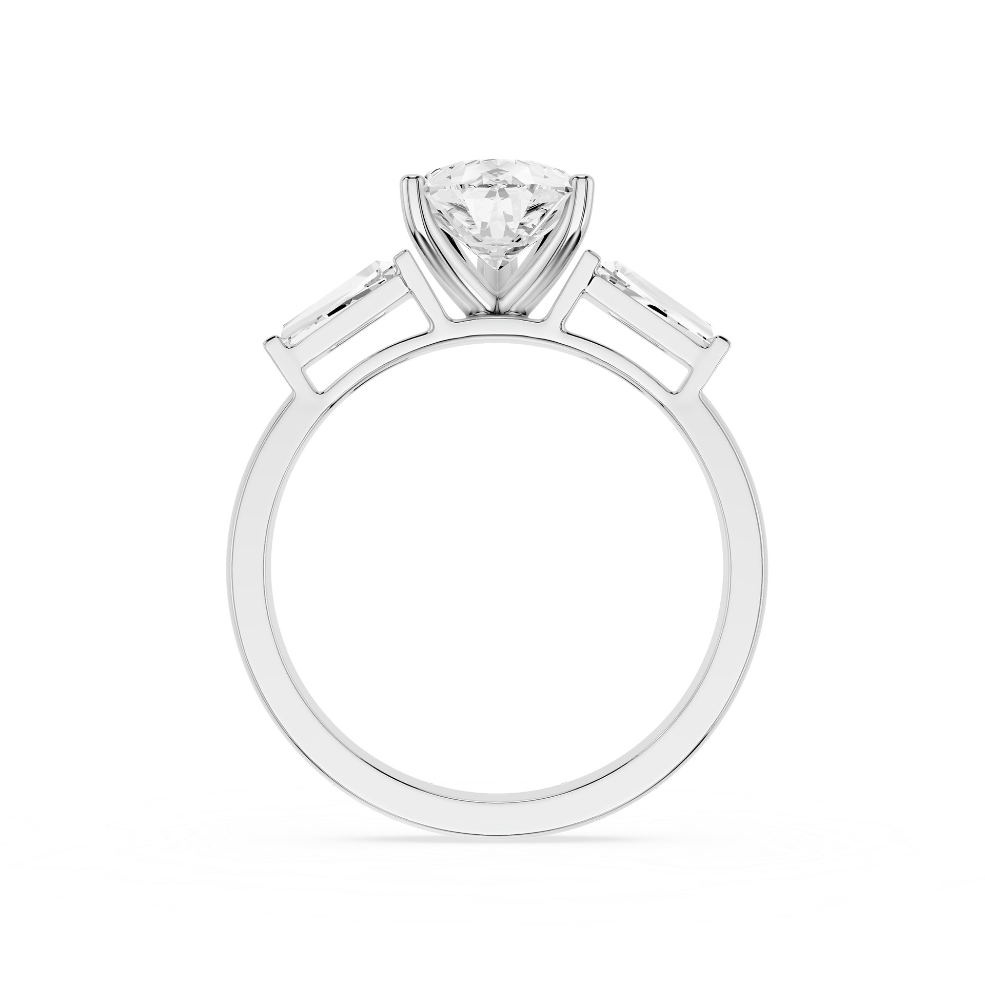 Diamond ring with a clear gemstone on a white background