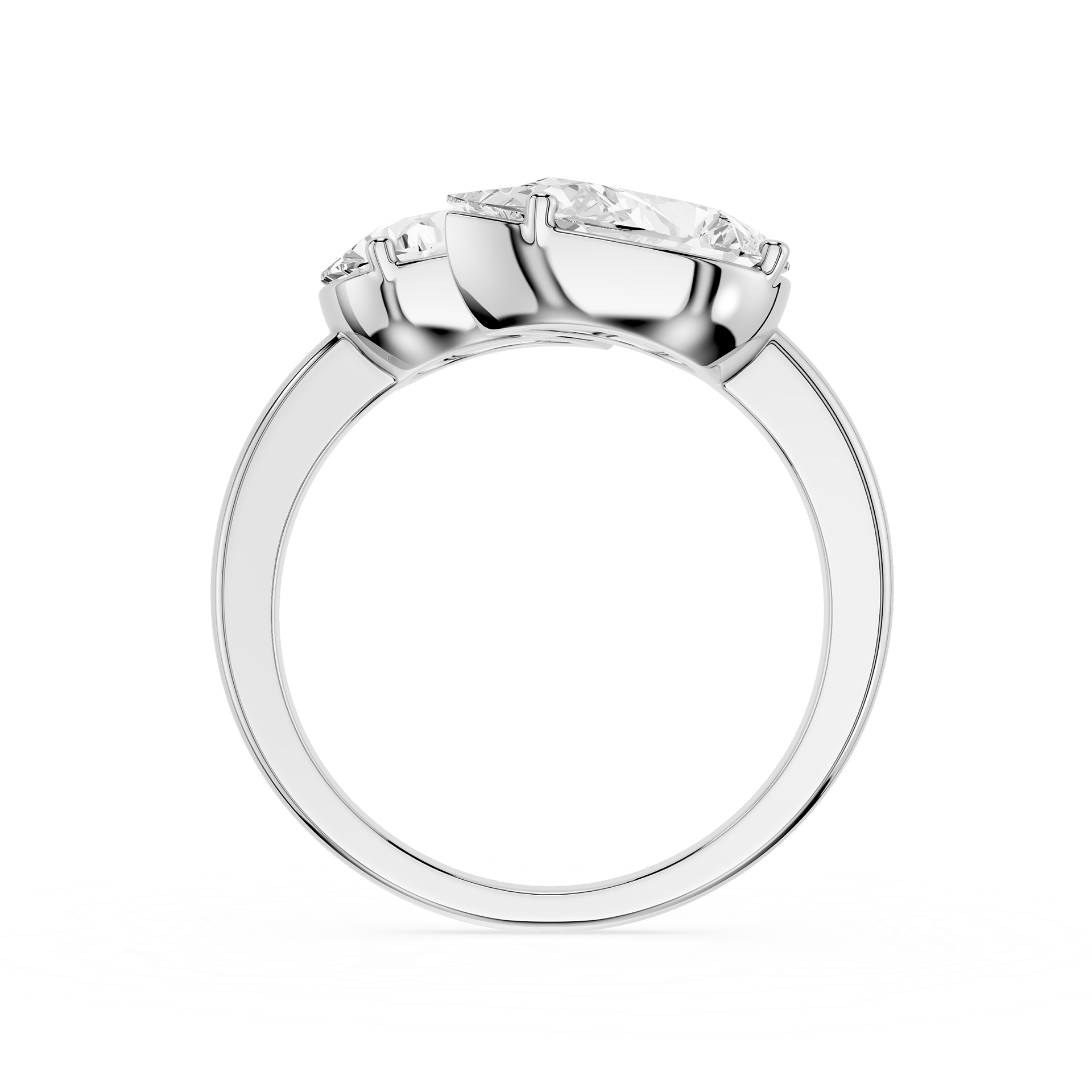 Silver ring with a diamond on a white background