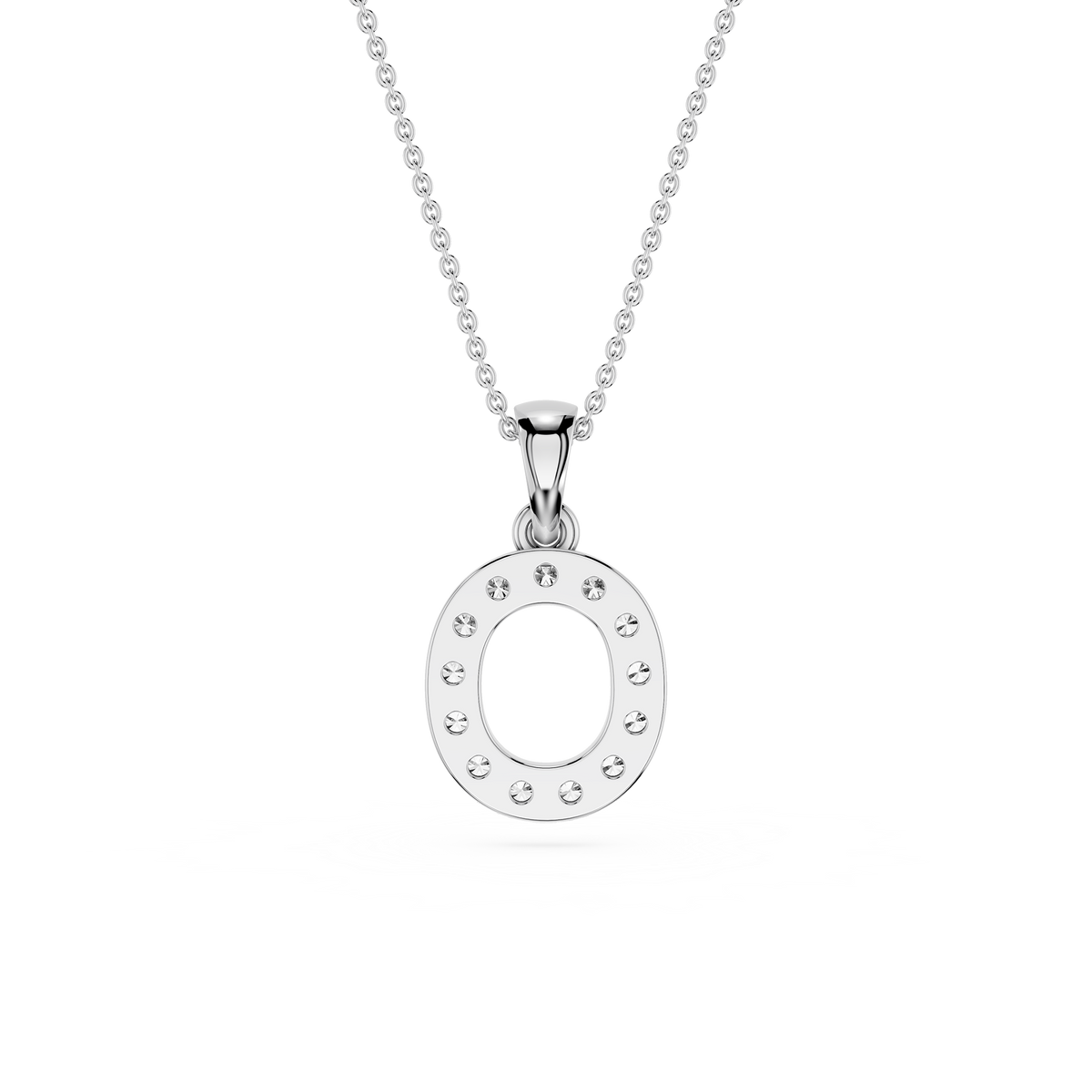 Back View Of White Gold Personalized Pave Letter O Lab Grown Diamond Pendant
