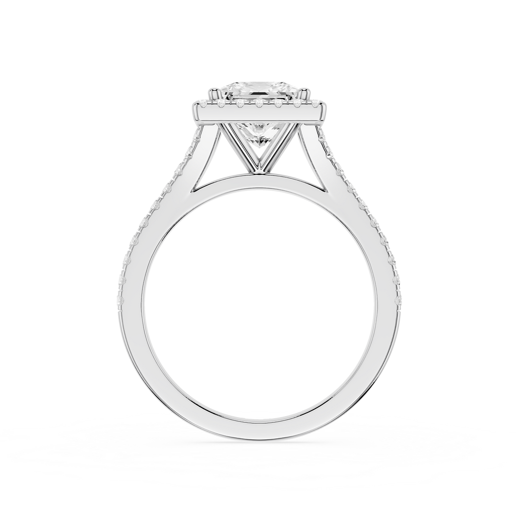 Diamond ring with a white gemstone on a white background