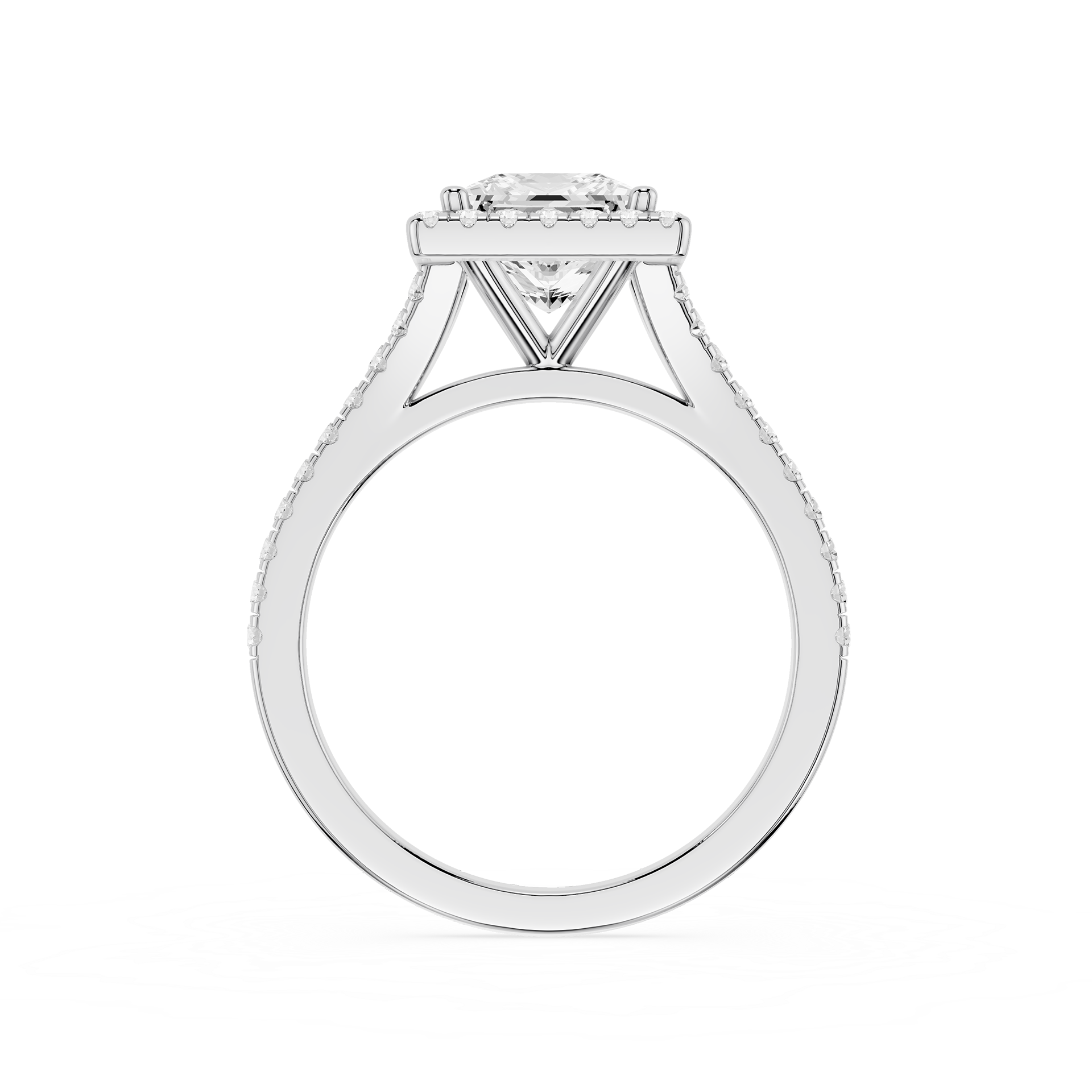 Diamond ring with a white gemstone on a white background