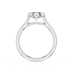 A silver-toned diamond solitaire ring setting shown from a top-down view on a clean white background.