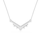 Silver necklace with a V-shaped pendant on a white background