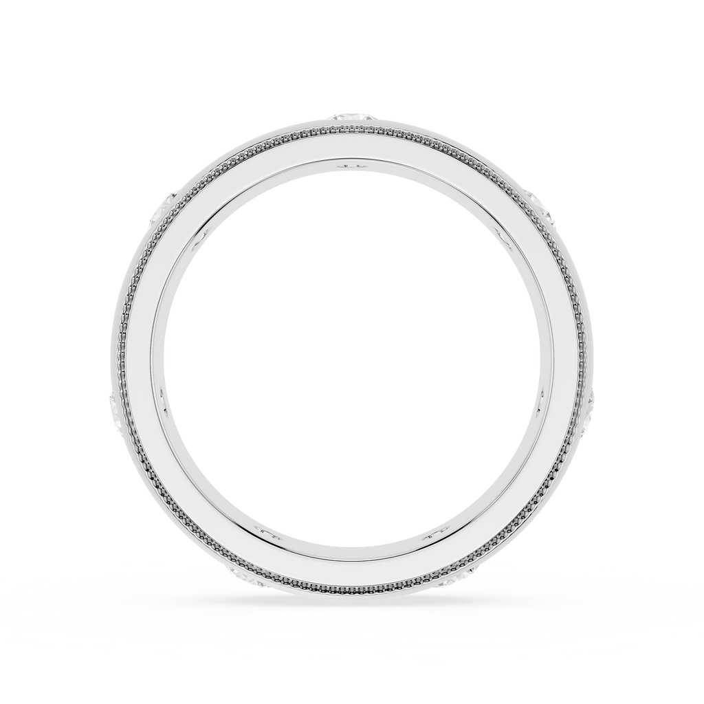 Silver ring with small diamonds on a white background