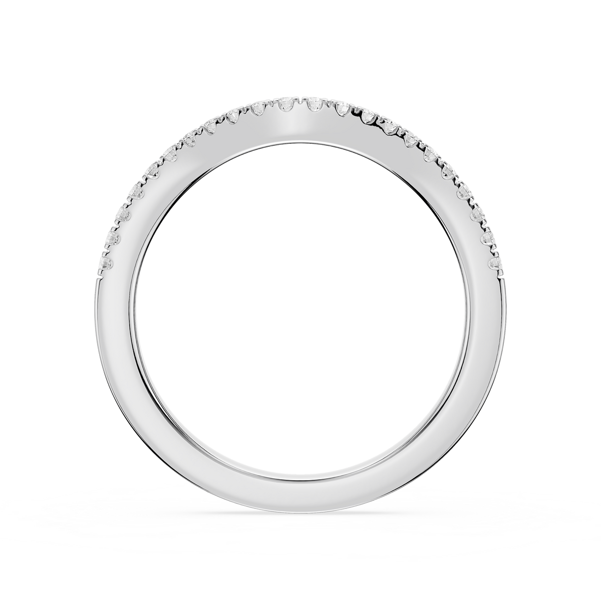 White Gold Round Cut Lab Diamond Curved Wedding Band for Stacks Rings