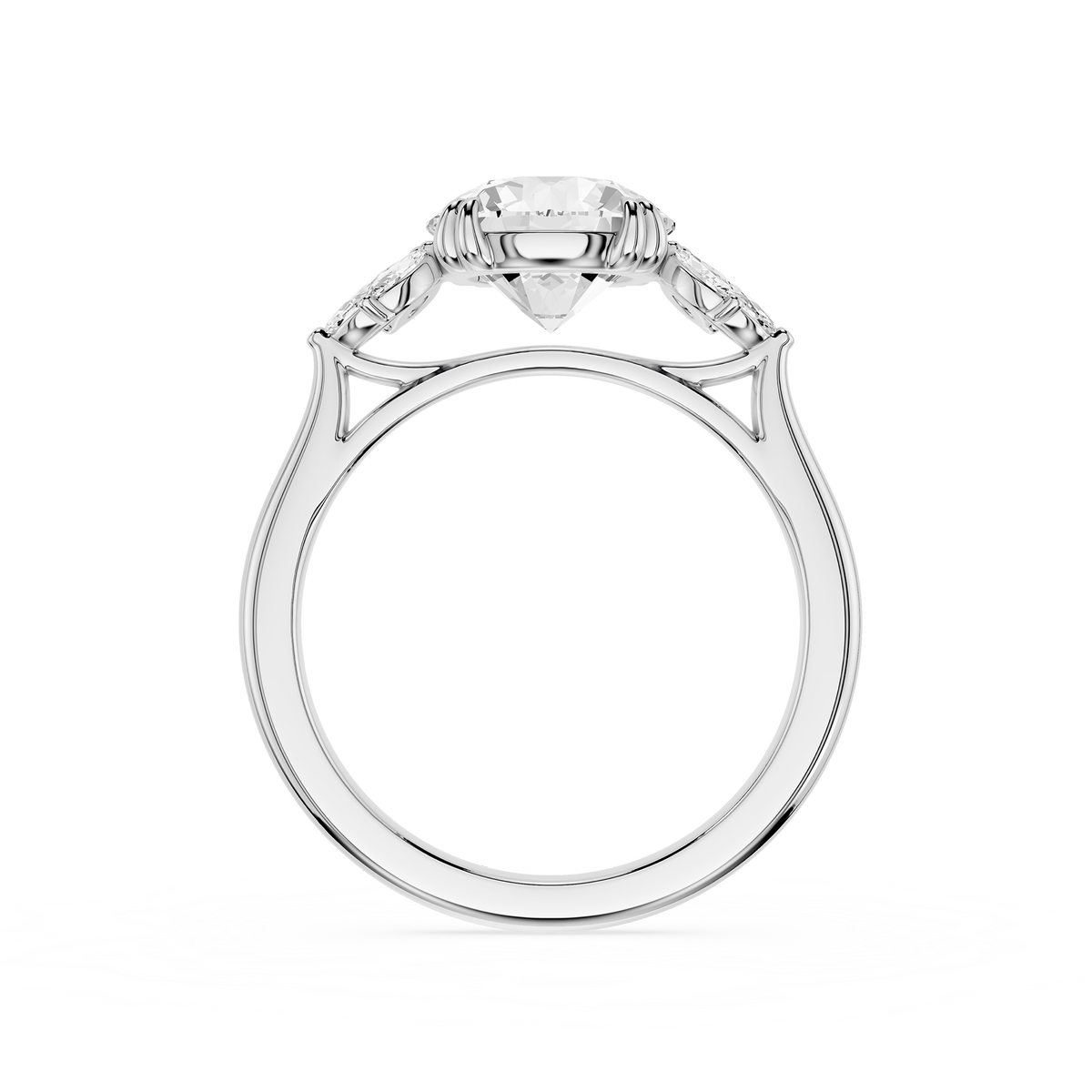 Back View Of White Gold Round Cut Lab Diamond Floral Marquise Engagement Ring